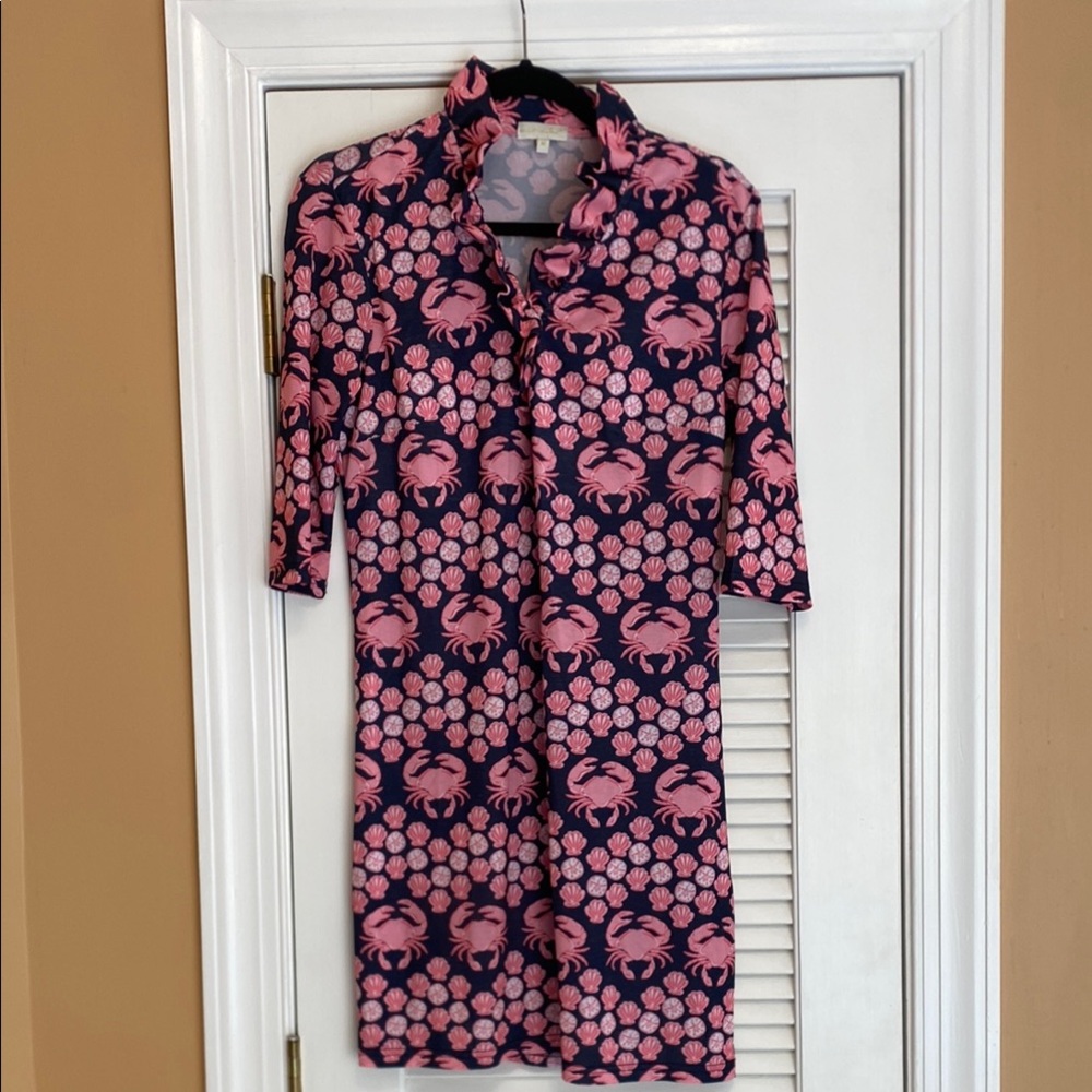 Navy and Pink Crab Print Dress